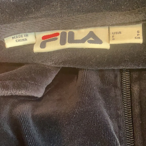 Navy Fila Velour Hoodie with Red Piping